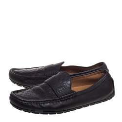 Pre Owned Gucci Dark Brown Micro Guccissima Leather Slip On Loafers Size 44