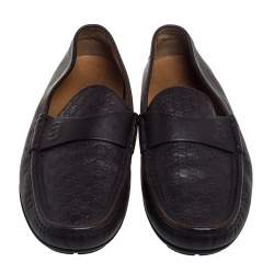 Pre Owned Gucci Dark Brown Micro Guccissima Leather Slip On Loafers Size 44