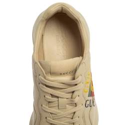 مملوكة مسبقًا Gucci Off White Leather Rhyton GG Square Logo Low Top Sneakers Size 41.5