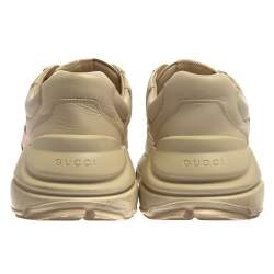 مملوكة مسبقًا Gucci Off White Leather Rhyton GG Square Logo Low Top Sneakers Size 41.5