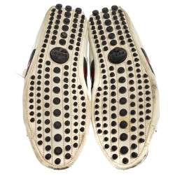 مملوكة مسبقًا حذاء رياضي غوتشي منخفض من أعلى مزين ويب رباط علوي جلد أبيض مقاس 43