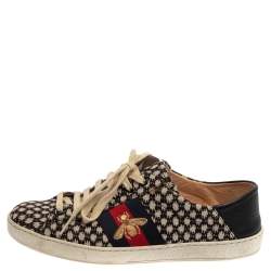 Pre Owned Gucci Black/Blue Canvas And Leather Web Sneakers Size 41