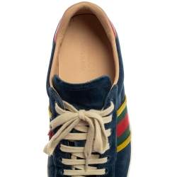 Gucci Blue Velvet And Leather Web Ace Sneakers Size 41.5