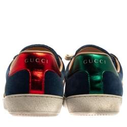 Gucci Blue Velvet And Leather Web Ace Sneakers Size 41.5