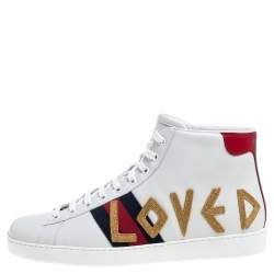مملوكة مسبقًا Gucci White Leather Loved New Ace High Top Sneakers Size 43
