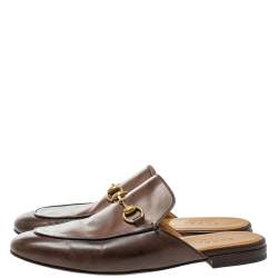 Pre Owned Gucci Brown Leather Princetown Horsebit Mules Size 42