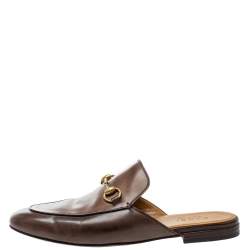 Pre Owned Gucci Brown Leather Princetown Horsebit Mules Size 42