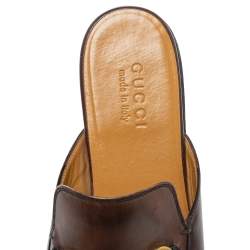 Pre Owned Gucci Brown Leather Princetown Horsebit Mules Size 42