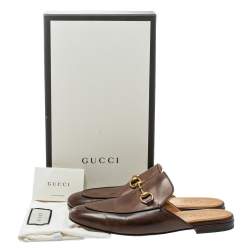 Pre Owned Gucci Brown Leather Princetown Horsebit Mules Size 42