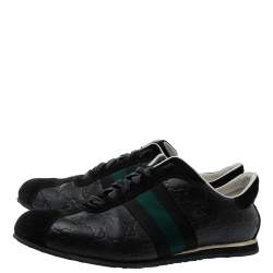 Gucci Black Guccissima Leather And Suede Lace Up Sneakers Size 41.5