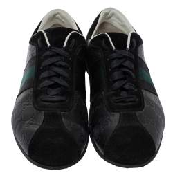Gucci Black Guccissima Leather And Suede Lace Up Sneakers Size 41.5
