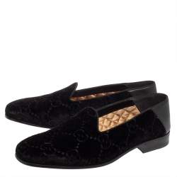 Pre Owned Gucci Black Guccissima Velvet And Leather Loafers Size 41