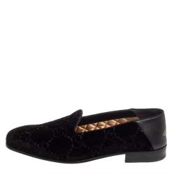 Pre Owned Gucci Black Guccissima Velvet And Leather Loafers Size 41