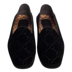 Pre Owned Gucci Black Guccissima Velvet And Leather Loafers Size 41