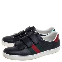 Gucci Black Leather Ace Velcro Sneakers Size 41