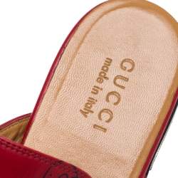 Pre Owned Gucci Red GG Ghost Print Leather Princetown Horsebit Mules Size 42.5