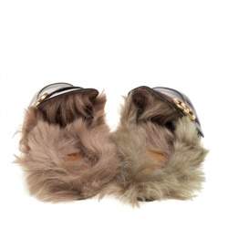 Pre Owned خذاء سلايد غوتشي برينس تاون جي جي ويب مبطن فرو وجلد بني مقاس 41