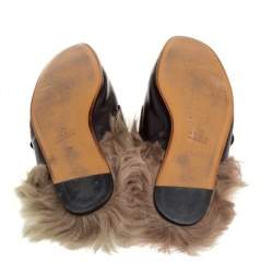 Pre Owned خذاء سلايد غوتشي برينس تاون جي جي ويب مبطن فرو وجلد بني مقاس 41