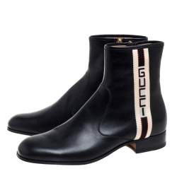 Gucci Black Leather Zipper Detail  Boots  Size 41