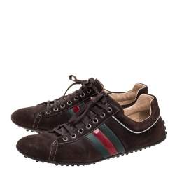 Pre Owned حذاء رياضي غوتشي سويدي بني ويب بعنق منخفض مقاس 44