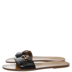 Pre Owned Gucci Black Leather Varadero  Horsebit Slide Sandals Size 41.5