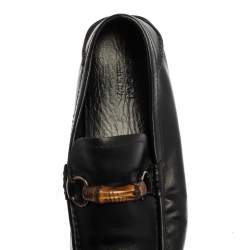 Gucci Black Leather Bamboo Horsebit Slip On Loafers Size 43.5