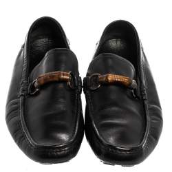 Gucci Black Leather Bamboo Horsebit Slip On Loafers Size 43.5