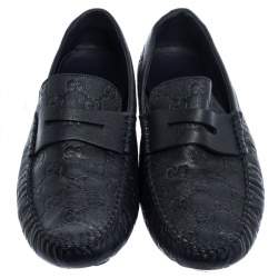 Pre Owned حذاء لوفرز غوتشي جلد غوتشيسيما أزرق كحلي سليب أون مقاس 43.5