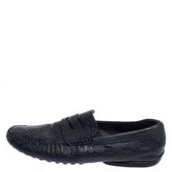 Pre Owned حذاء لوفرز غوتشي جلد غوتشيسيما أزرق كحلي سليب أون مقاس 43.5