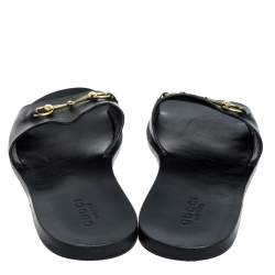 Pre Owned Gucci Black Leather Horsebit Slides Sandals Size 43.5