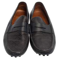 Pre Owned حذاء لوفرز غوتشى سليب أون بينى جلد ديامنت أزرق مقاس 44