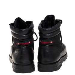 Gucci Black Leather and Nylon Combat Boots Size 43