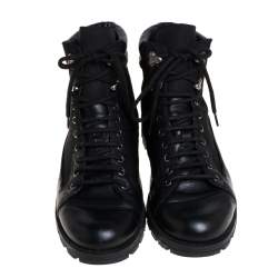 Gucci Black Leather and Nylon Combat Boots Size 43