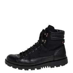 Gucci Black Leather and Nylon Combat Boots Size 43