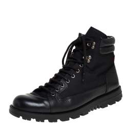 Gucci Black Leather and Nylon Combat Boots Size 43