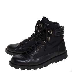 Gucci Black Leather and Nylon Combat Boots Size 43