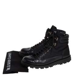 Gucci Black Leather and Nylon Combat Boots Size 43