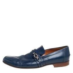 Pre Owned حذاء لوفرز غوتشى تفاصيل معدن جلد أزرق مقاس 45