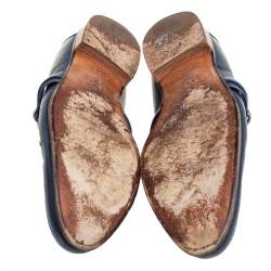 Pre Owned حذاء لوفرز غوتشى تفاصيل معدن جلد أزرق مقاس 45