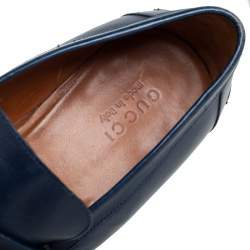 Pre Owned حذاء لوفرز غوتشى تفاصيل معدن جلد أزرق مقاس 45