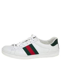 Pre Owned Gucci White Leather And Canvas New Ace Sneakers Size 43
