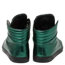 مملوكة مسبقًا Gucci Metallic Green Perforated Leather Coda High Top Sneaker Size 42