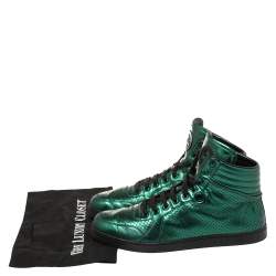 مملوكة مسبقًا Gucci Metallic Green Perforated Leather Coda High Top Sneaker Size 42