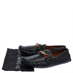 Pre Owned Gucci Black Leather Bamboo Horsebit Slip On Loafers Size 43