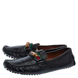 Pre Owned Gucci Black Leather Bamboo Horsebit Slip On Loafers Size 43