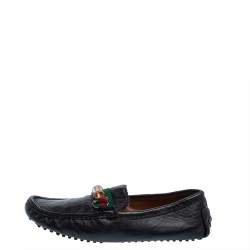 Pre Owned Gucci Black Leather Bamboo Horsebit Slip On Loafers Size 43