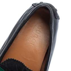 Pre Owned Gucci Black Leather Bamboo Horsebit Slip On Loafers Size 43