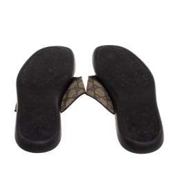 Pre Owned Gucci Beige/Brown GG Supreme Canvas Web Thong Flats Size 44