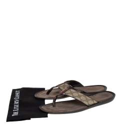 Pre Owned Gucci Beige/Brown GG Supreme Canvas Web Thong Flats Size 44