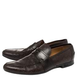 Pre Owned Gucci Brown Diamante Leather Driver Loafers Size 44.5